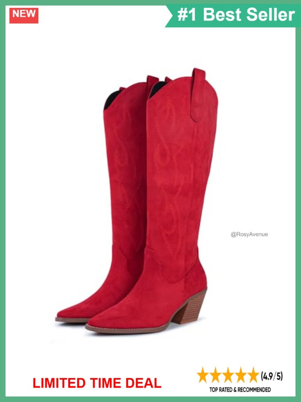 Women's Knee High Western Cowgirl Boots Suede Faux Leather Snip Toe Block Heel